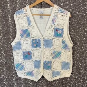Vintage Stephanie K Koret Crochet Patchwork Vest Cottagecore Women's Large